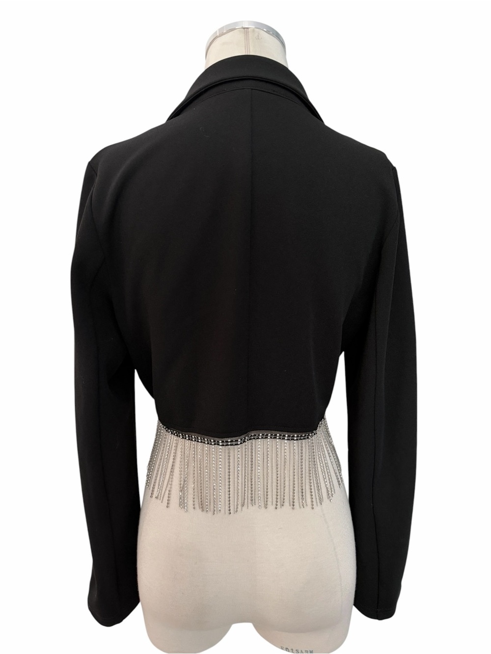 ANTHRO Sincerely Jules Black Cropped Blazer with Rhinestone Fringe Trim Sz M - Picture 6 of 9